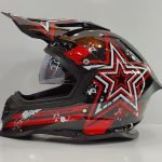 کلاه کاسکت کراسی عینک دار LVS مشکی قرمز ستاره