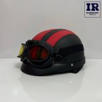 کلاه کاسکت وسپایی نیمه چرمی مشکی قرمز عینک دار - تصویر 2