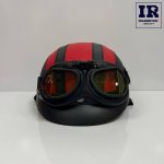 کلاه کاسکت وسپایی نیمه چرمی مشکی قرمز عینک دار - تصویر 3