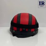 کلاه کاسکت وسپایی نیمه چرمی مشکی قرمز عینک دار - تصویر 4