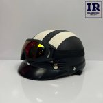 کلاه کاسکت وسپایی نیمه چرمی مشکی سفید عینک دار - تصویر 2