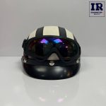 کلاه کاسکت وسپایی نیمه چرمی مشکی سفید عینک دار - تصویر 3