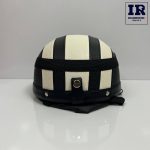 کلاه کاسکت وسپایی نیمه چرمی مشکی سفید عینک دار - تصویر 4