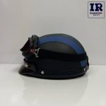 کلاه کاسکت وسپایی نیمه چرمی مشکی آبی عینک دار