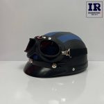 کلاه کاسکت وسپایی نیمه چرمی مشکی آبی عینک دار - تصویر 2