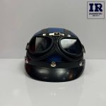 کلاه کاسکت وسپایی نیمه چرمی مشکی آبی عینک دار - تصویر 3