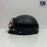 کلاه کاسکت وسپایی نیمه چرمی مشکی مات عینک دار