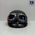 کلاه کاسکت وسپایی نیمه چرمی مشکی مات عینک دار - تصویر 3