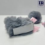 گوش و دم پشمی کلاه کاسکت زنگوله دار طوسی صورتی - تصویر 4