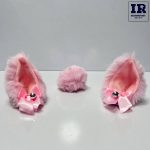 گوش و دم پشمی کلاه کاسکت زنگوله دار صورتی